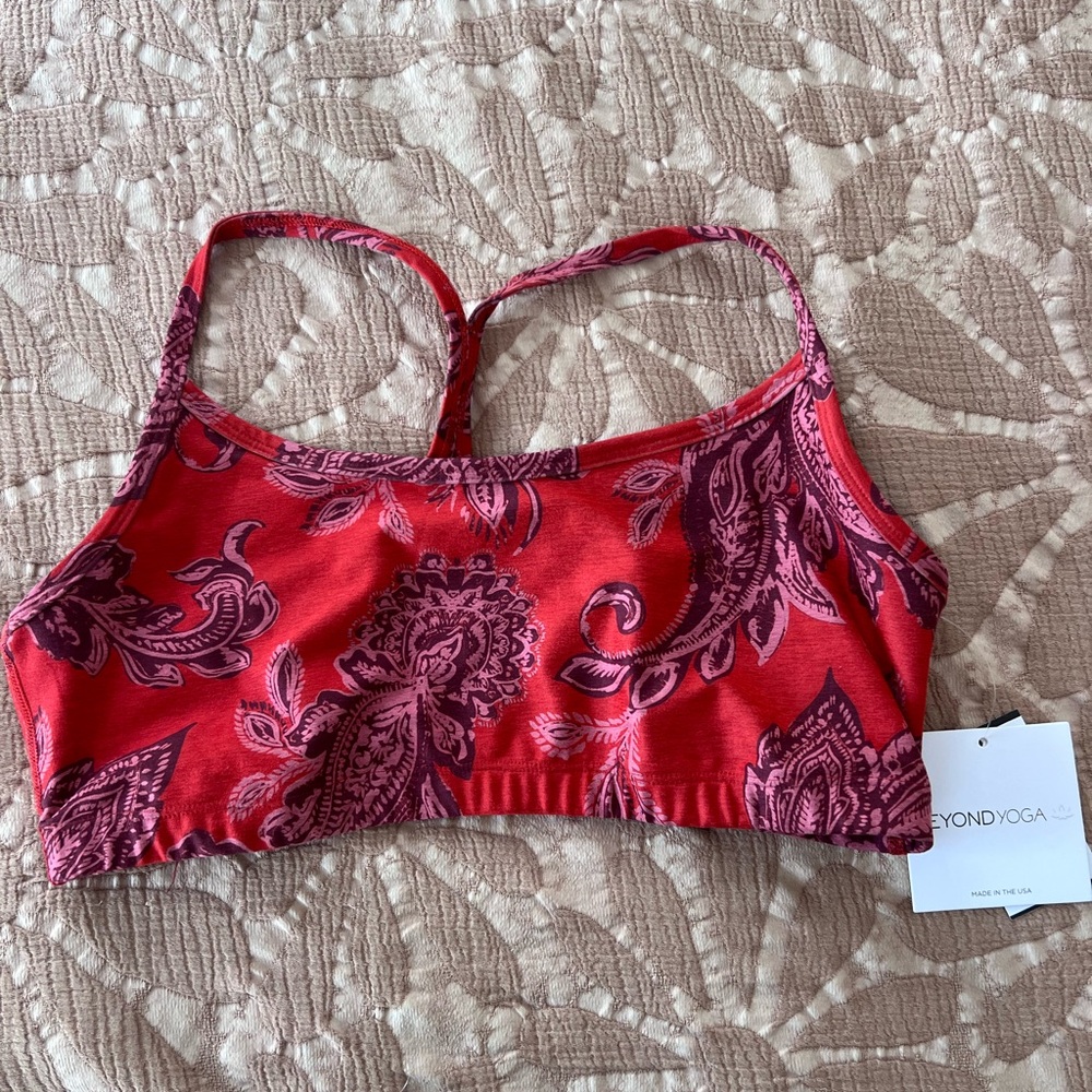 Beyond Yoga Red and Purple Paisley Top